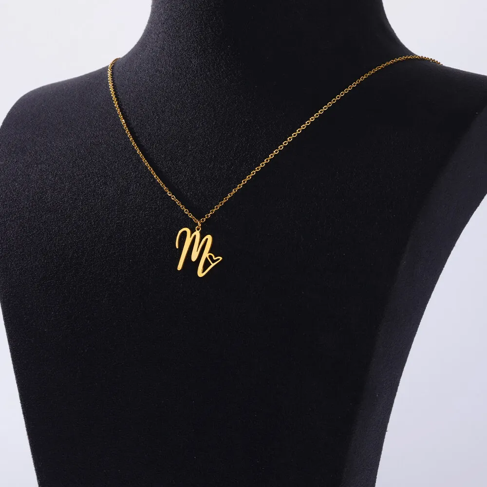 Heart Initials Letter Necklaces for Women Gold Color Alphabet Pendant Necklace Couple Premium Stainless Steel Jewelry collar