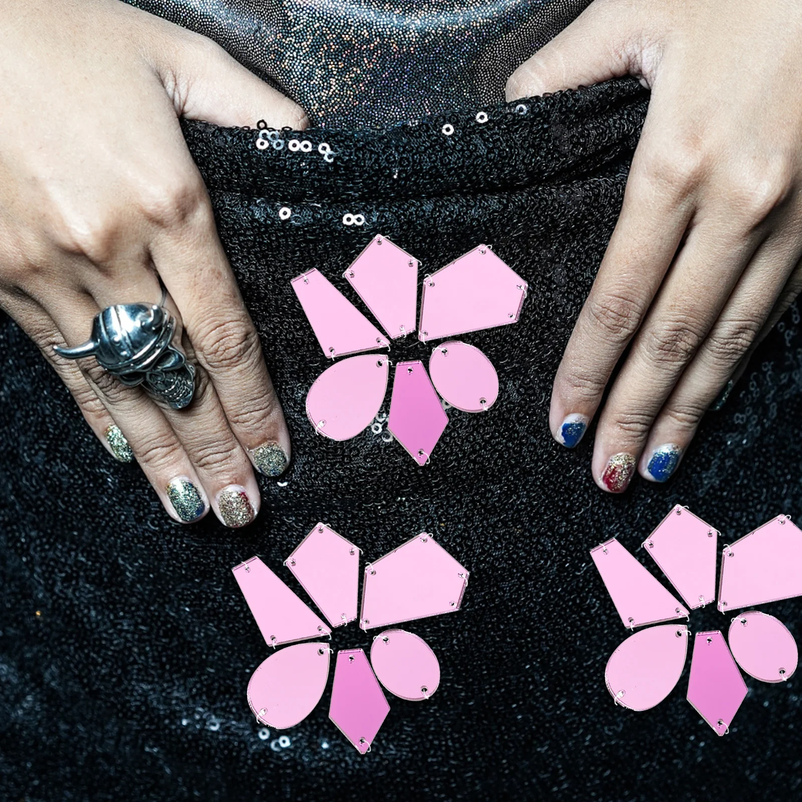 

50Pcs Sew on Acrylic Mirror Rhinestones Small Flat Back Pieces for DIY Clothing Shoes Bags Craft Embellishments