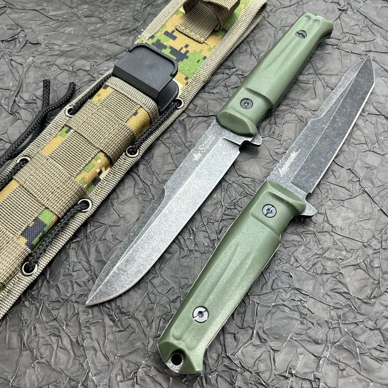 Direct Sales Outdoor High Hardness Straight Knife Integrated Keel Camping Self-Defense Knife Camping Portable Hiking Knife