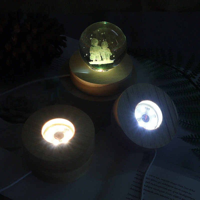 1pc Wood Lamp Base Led Light Stand Usb With Switch Crystal Ball Display Base Home Decor Remote Control Light Holder