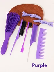 7pcs edge hair brushes curly scalp massage combs stainless steel ponytail combs fashionable hair clip Special for real hair wigs
