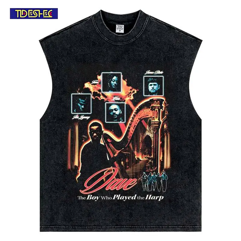 

Винтажная уличная одежда в американском стиле в стиле хип-хоп с портретным узором и принтом, жилет Harajuku, свободная хлопковая майка без рукавов