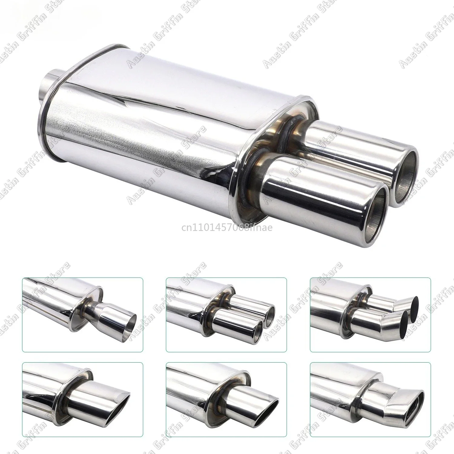 Double Inlet Outlet Car Exhaust Muffler Pipes Tailpipe System Racing Sport Mufflers Turbo Sound Boost Stainless Steel 63mm