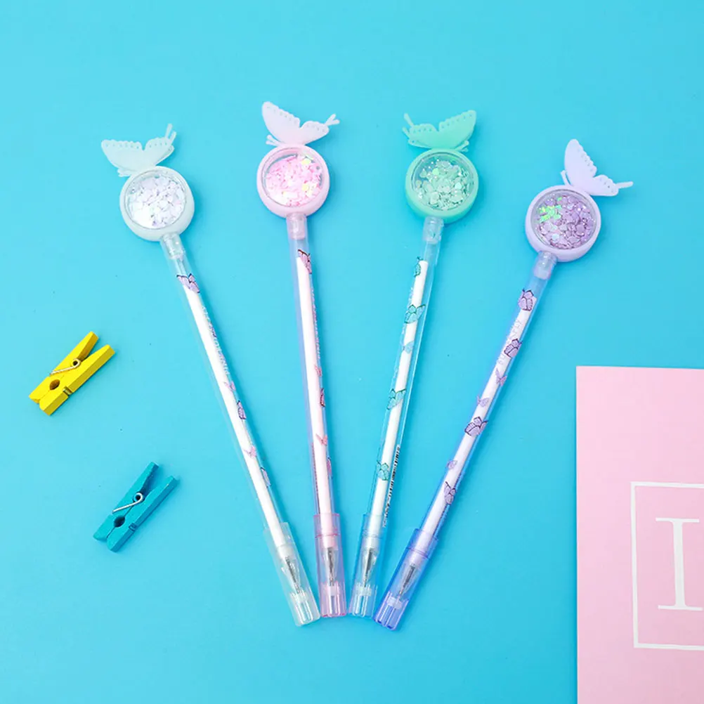 10 Pcs Pen Black Butterfly Sequin Writing Black Gel-Pen Pens Smooth Fine Workmanship Student Office Home Use Practical