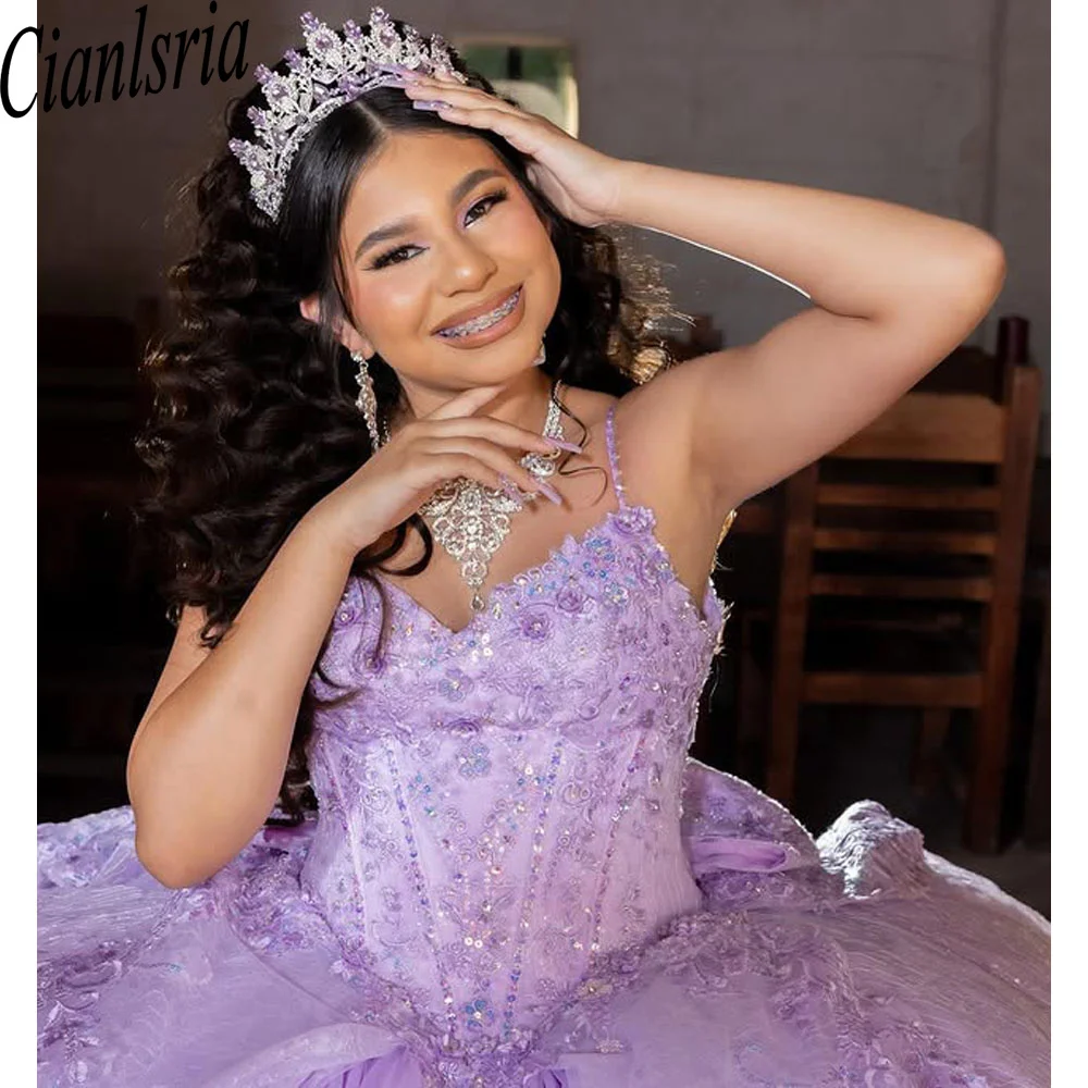 Ungu renda Quinceanera gaun 2025 manis 15 gaun pesta ulang tahun gaun renda applique Vestidos De quincea20era disesuaikan