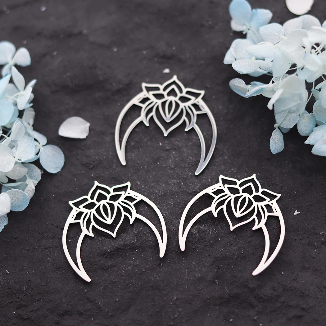 3pcs DIY Earrings Moon Lotus Flower Yogo Buddha Charm Stainless Steel Pendant For Jewelry Making Necklace Amulet Accessories
