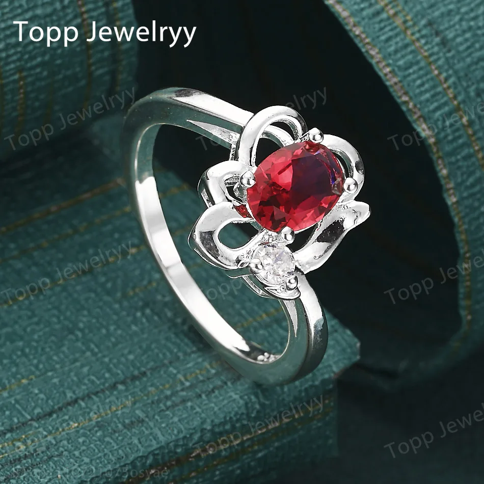 

Изысканное кольцо из стерлингового серебра 925 пробы с красным цветком и цирконом, женское модное ювелирное украшение, подарок