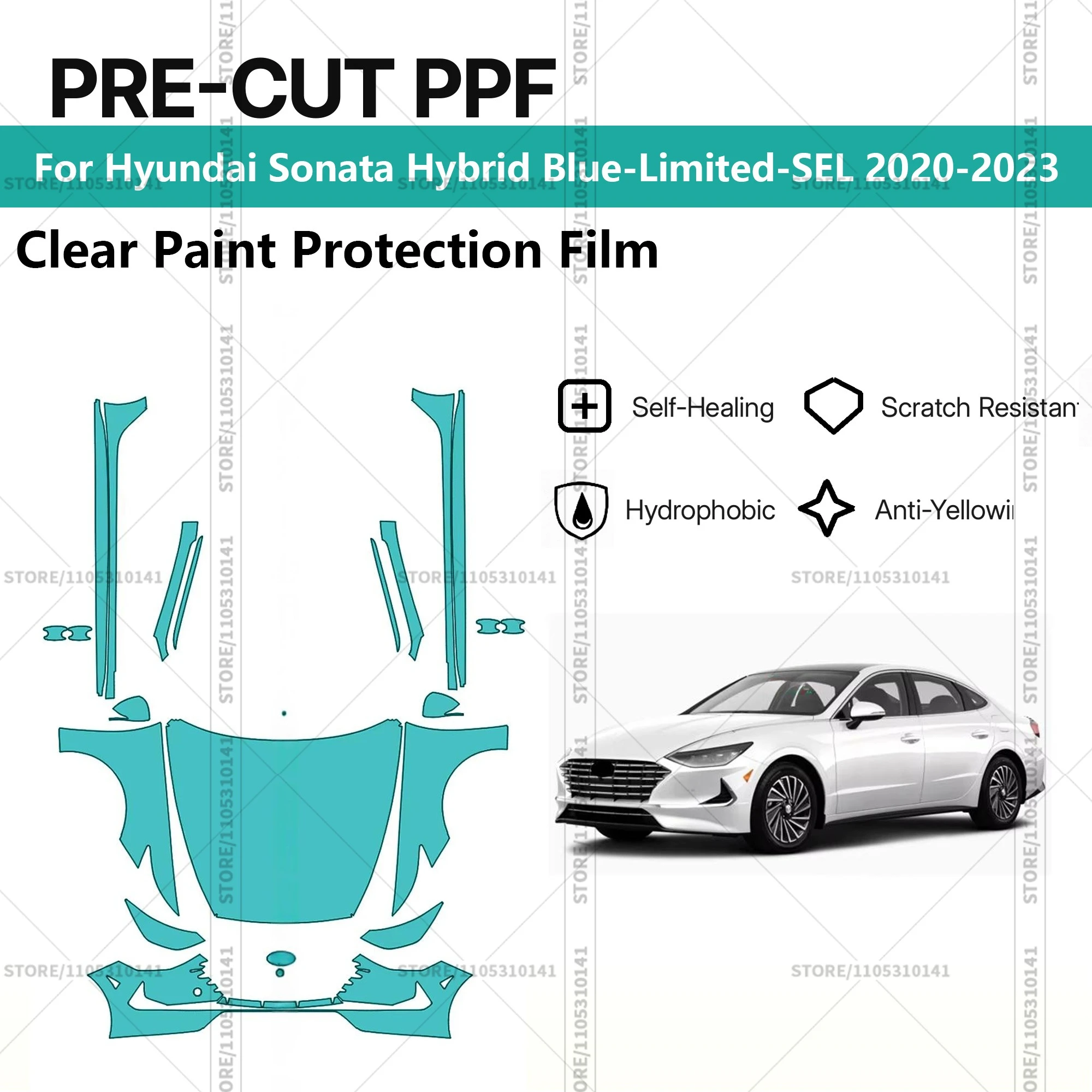 Pre-Cut Paint Protection Film PPF Transparent Car Film Automotive PPF For Hyundai Sonata Hybrid Blue-Limited-SEL 2020-2023