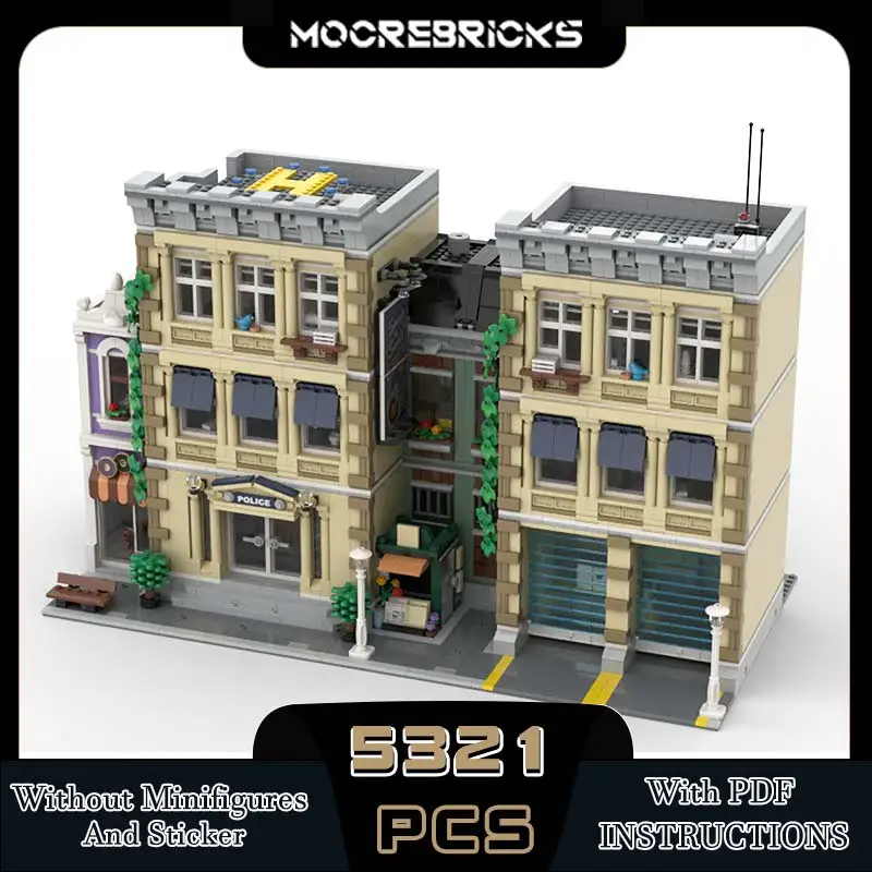 MOC City Street View Architecture Police Station Modular Office Technology Building Blocks Assembly Toys Sets Kid's Xmas Gifts