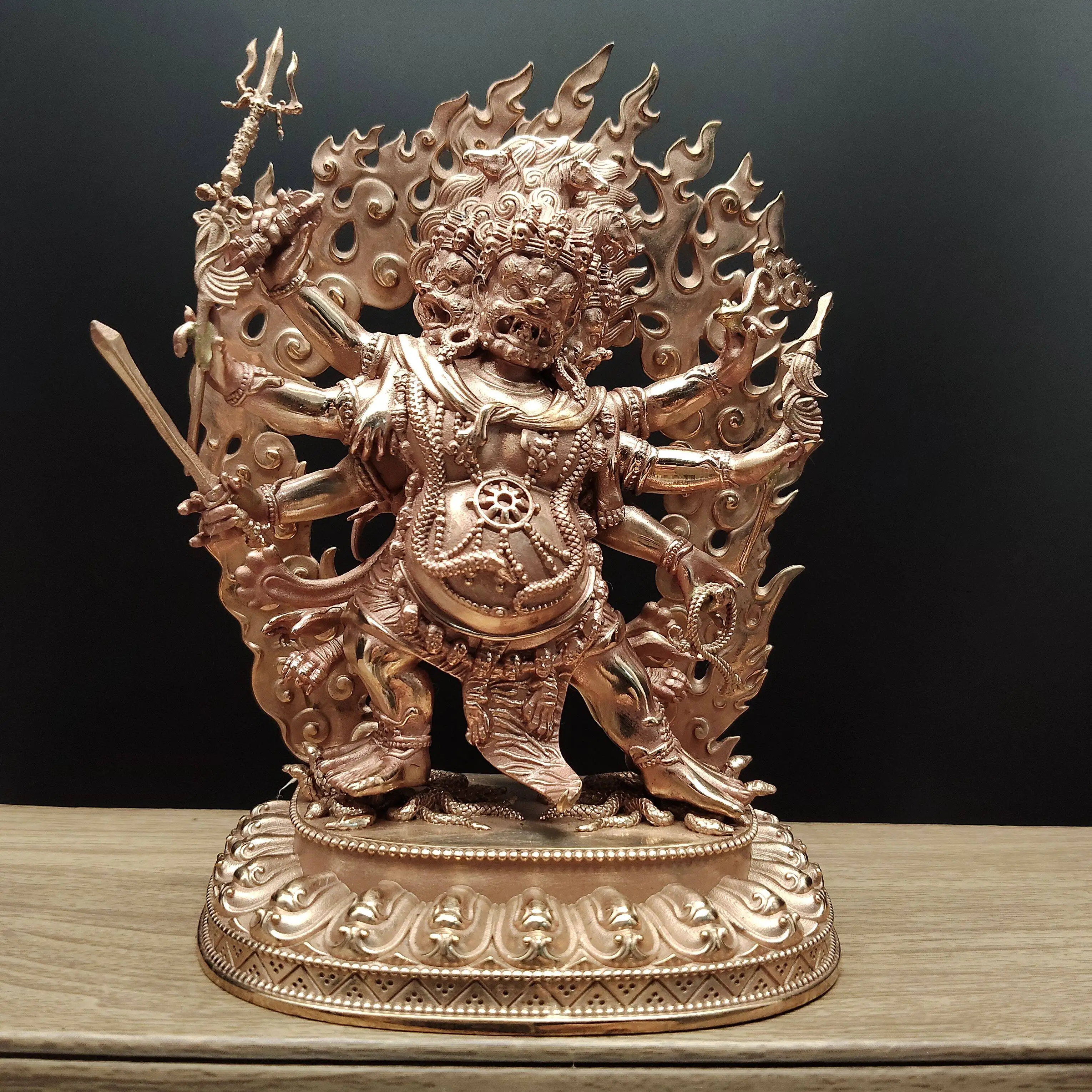 Tibetan Pure Copper Hayagriva Horse-Headed Protector Statue 12cm Home Altar Desktop Car Blessing