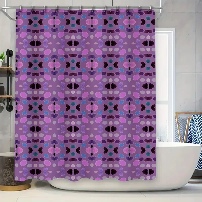 Purple Patterned Shower Curtain Waterproof Fabric Decorative Bathroom Accessories Available in Various Sizes for Home Decoration