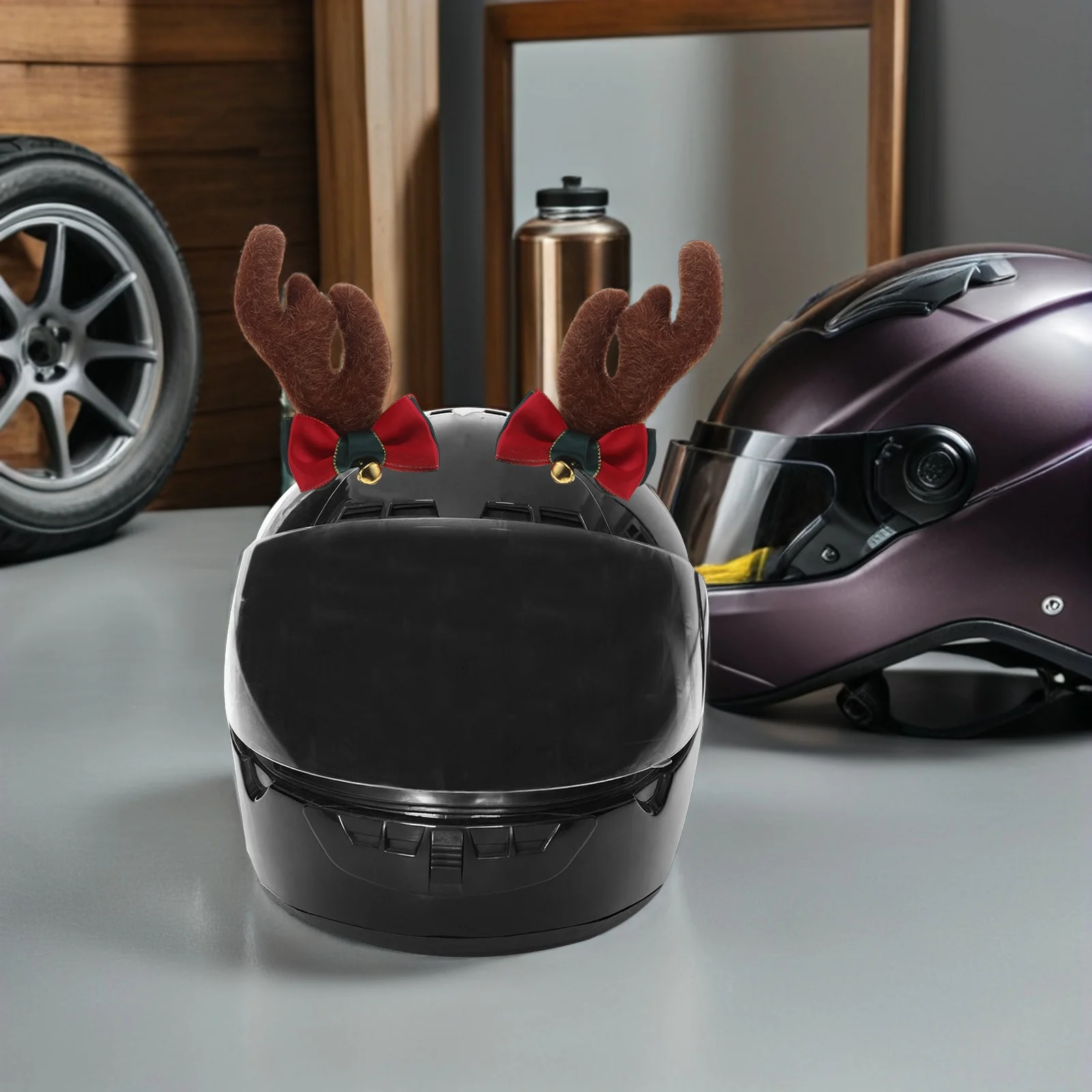 1 paio di decorazioni natalizie con corna di renna per moto, sci, snowboard, bici, accessori rimovibili con corno di cervo