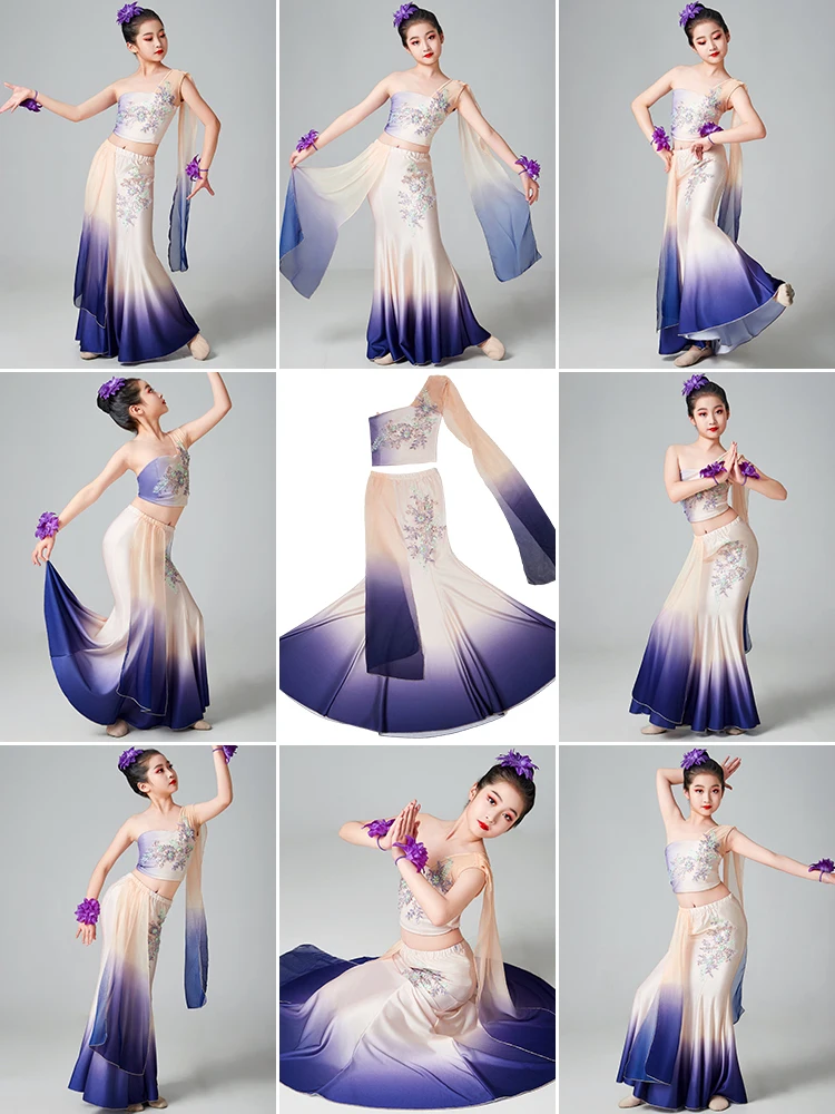 

Purple Skirt Performance Costume Children's New Sle Tai Dance Outfit Fem Kids Ethnic Stage Performance Dr TJK24063