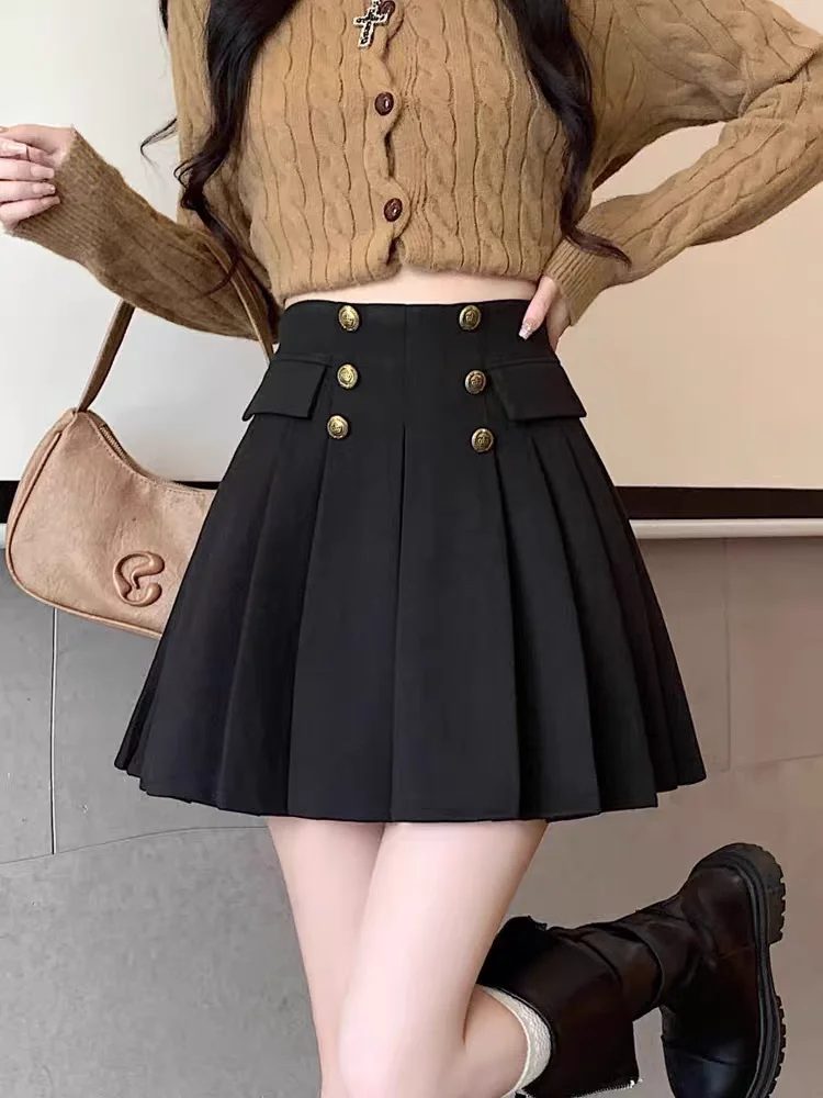 Women's 2026 Fall Winter Pleated Tweed Skirts Petite High Rise A-Line Mini Skirt Slimming Skirt Streetwear