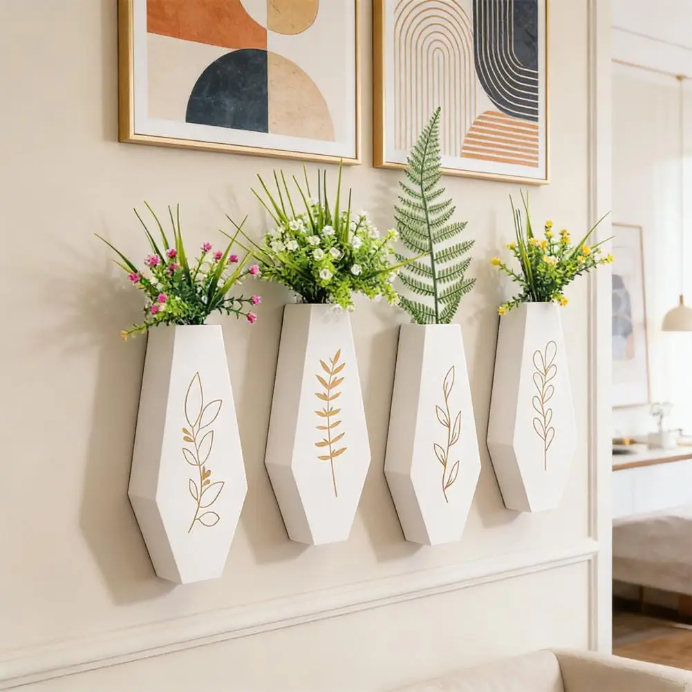 

4Pcs Wooden Wall Mount Vase Farmhouse Rustic Home Office Living Room Wall Hanging Artificial Plants Holder Dried Flower Vase Dec