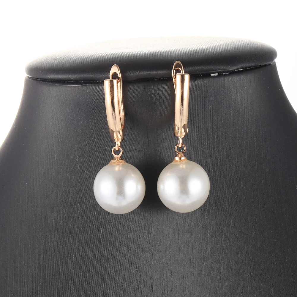 Chic 585 Rose Gold Color Earrings For Women Girls White Pearl Drop Dangle Earrings Party Wedding Jewelry Gifts Wholesale DGE360