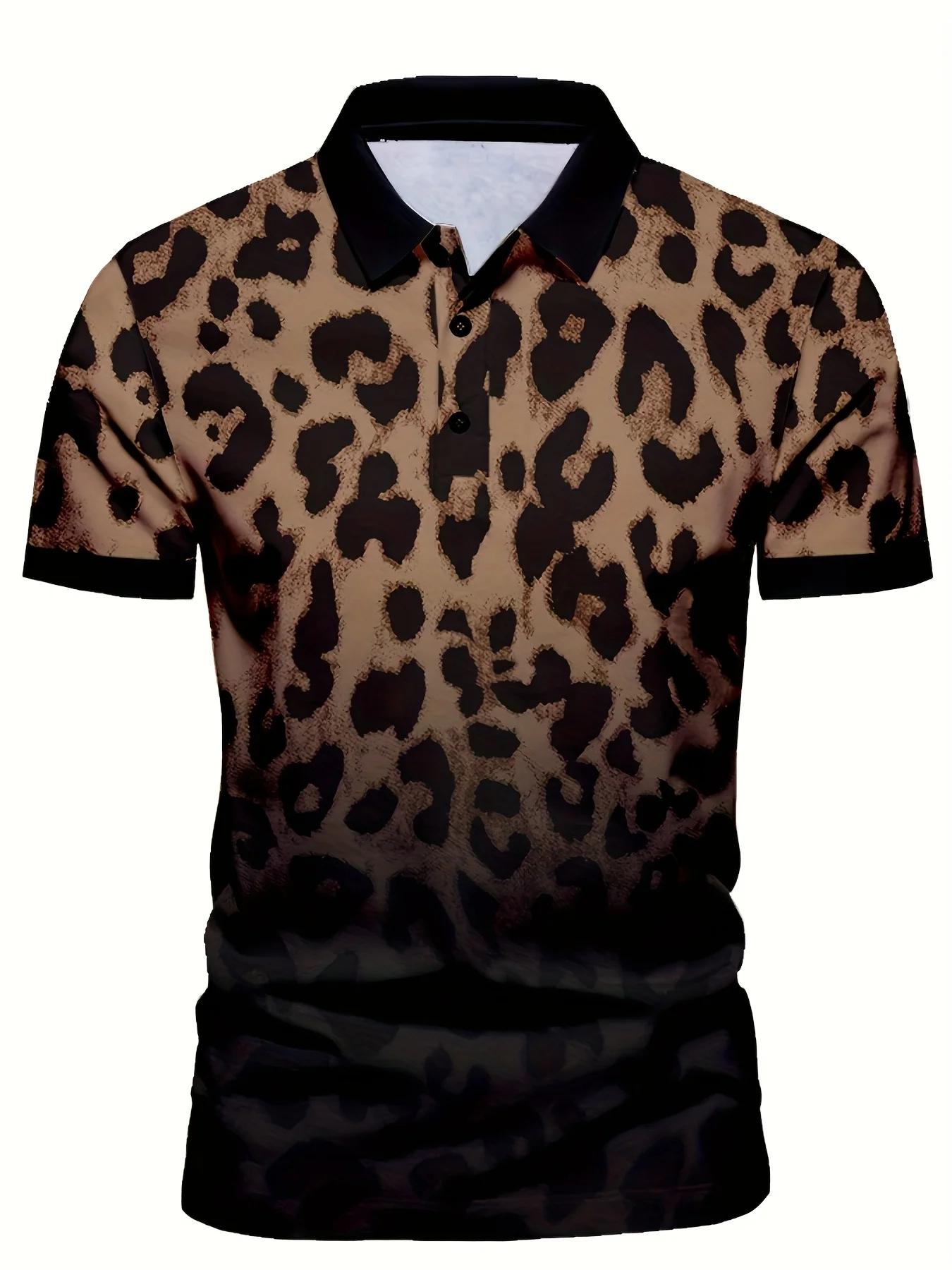 Fashion Gradient Leopard Print Short Sleeved T-Shirt for Men's Summer Casual Street Sports Shirt