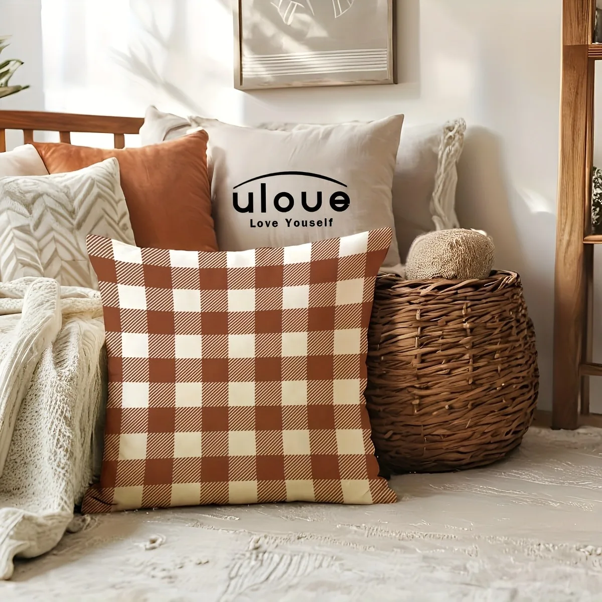 2pcs Set Farmhouse Fall Harvest Decorative Throw Pillow Set Checkered Rustic Truck with Pumpkins Design, 18x18 In Soft Polyeste