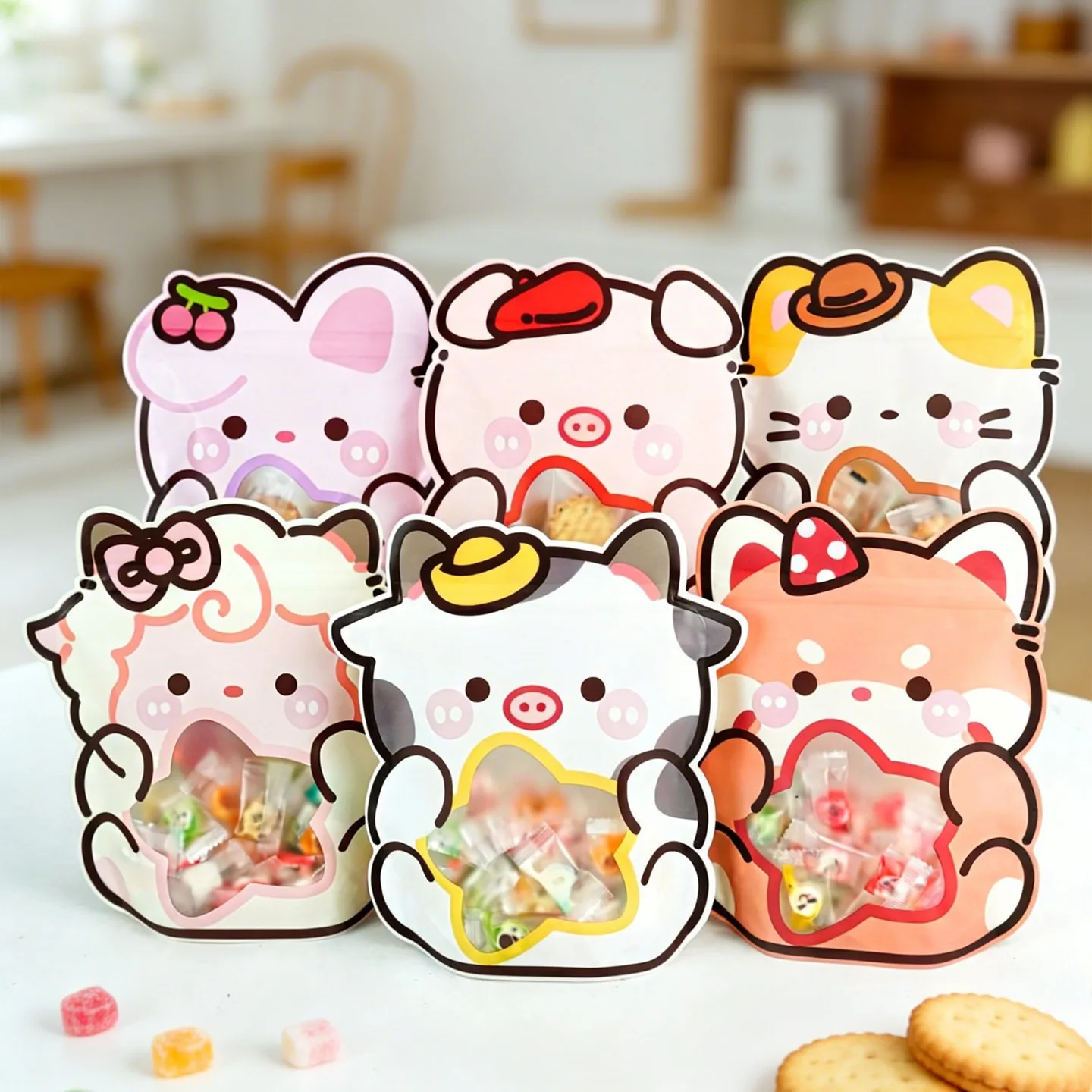 Sacs d'emballage à motifs d'animaux de dessin animé de qualité alimentaire, 20/50 pièces, pour cadeaux de fête pour enfants, collations d'anniversaire, bonbons, sac cadeau créatif