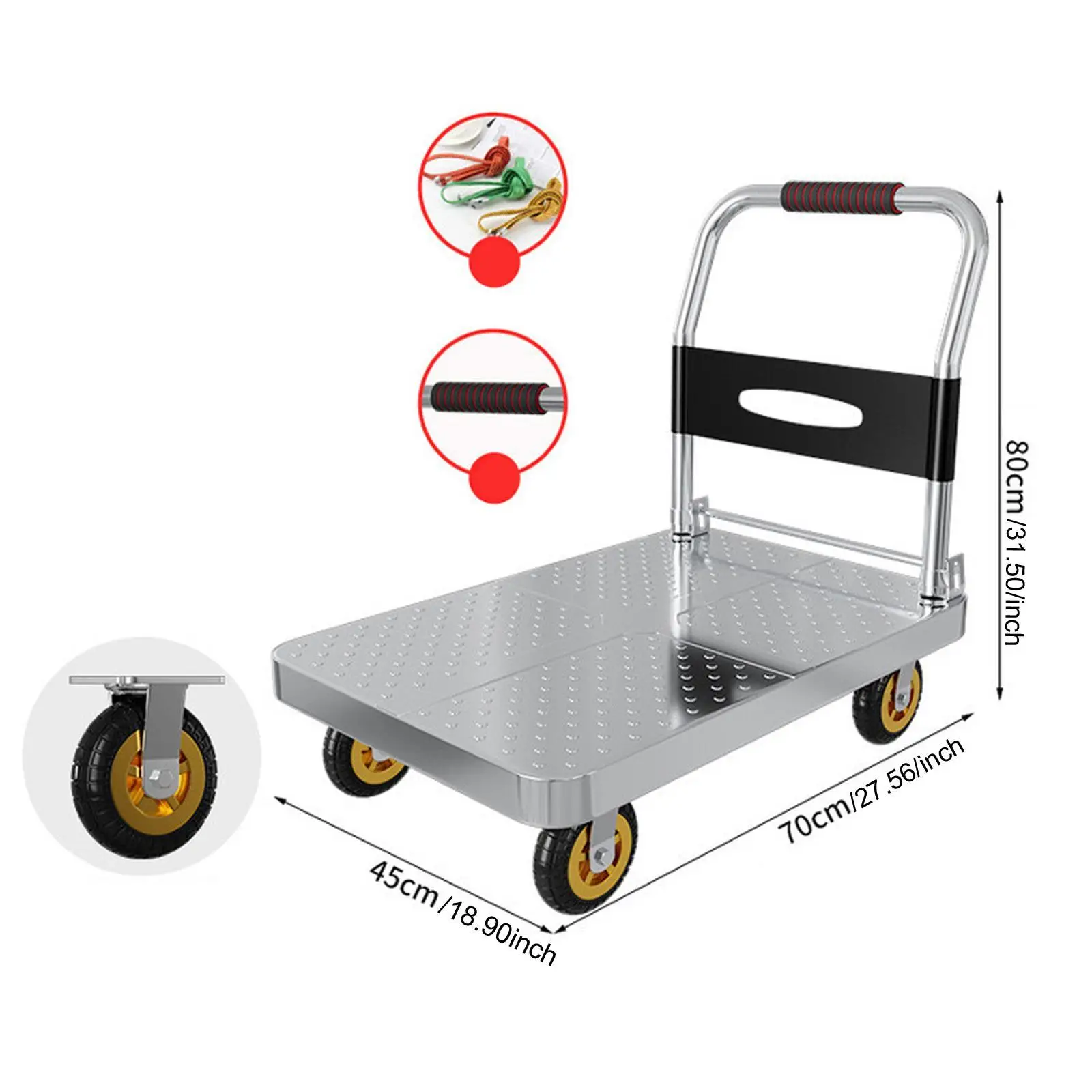 Steel Foldable Push Cart Dolly Platform Truck with 4inch Casters Versatile 70x45x80cm for Moving Household Items Reinforced Base