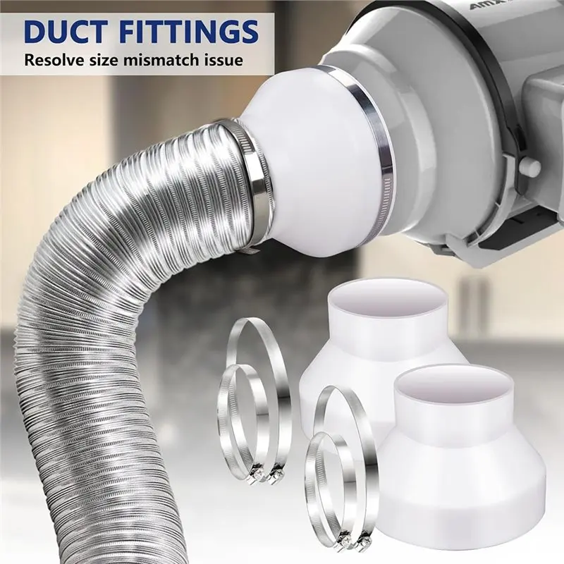 GTBL 6 To 4 Inch Duct Reducer Adapter(2 Set), Air Duct Reducer& Increaser With Hose Clamps, HAVC Pipe Connectors