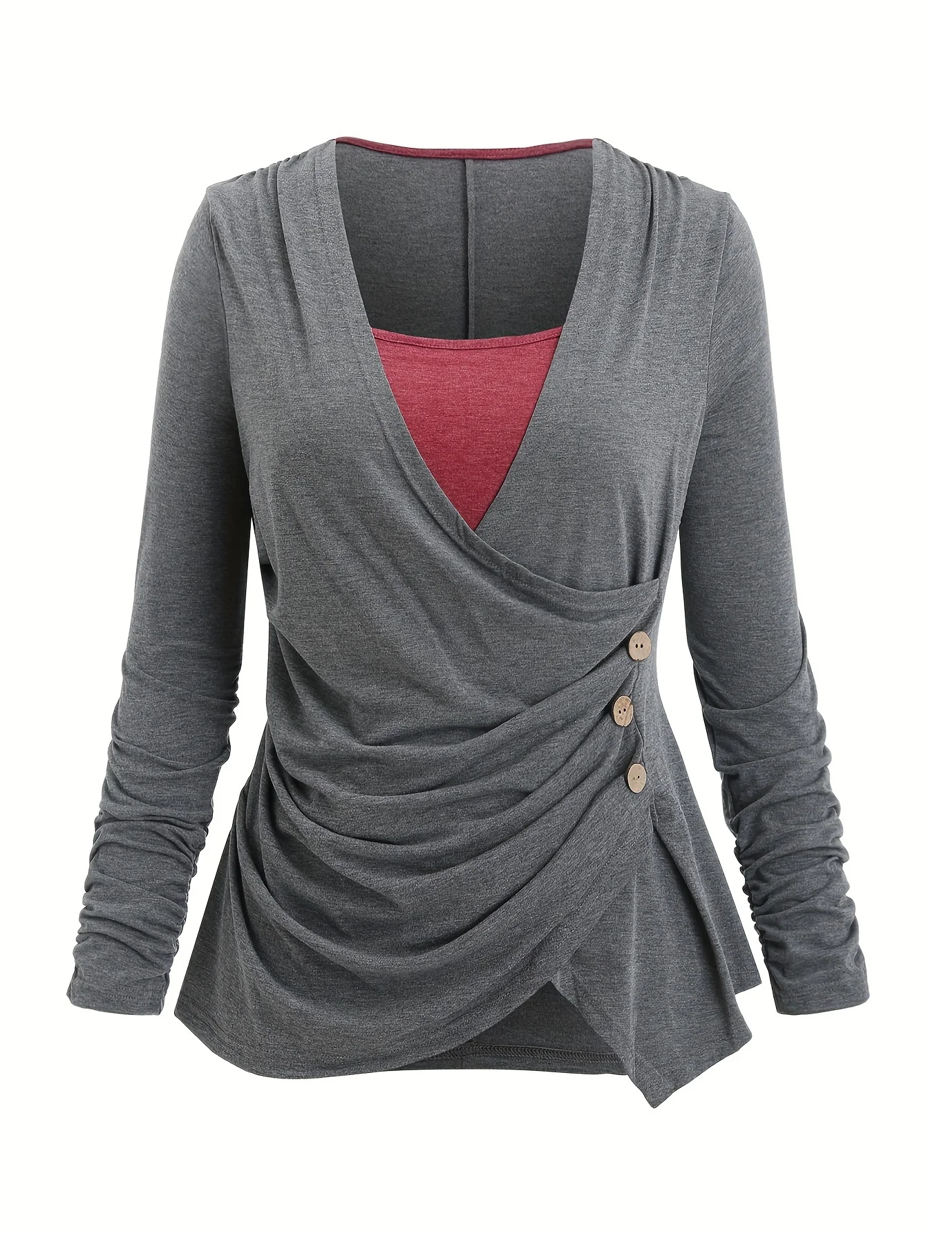 

Casual retro button decorative ruffle asymmetric spring and autumn long sleeve blouse plus size women's dress