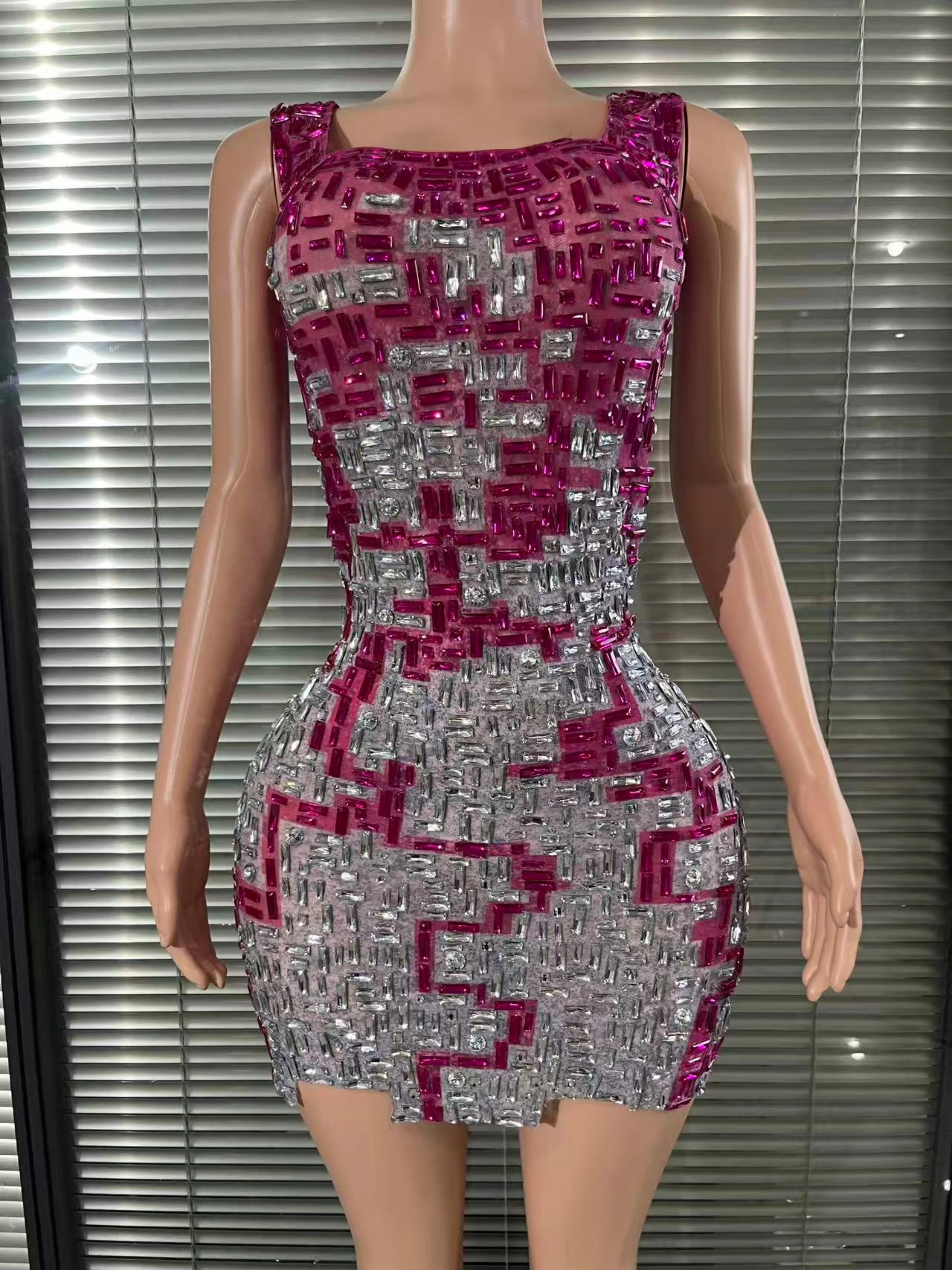 Opulent  Full Rhinestones Short Dress for Women Evening Prom Celebrate Dress Red Carpet Wedding Reception Stage Performance