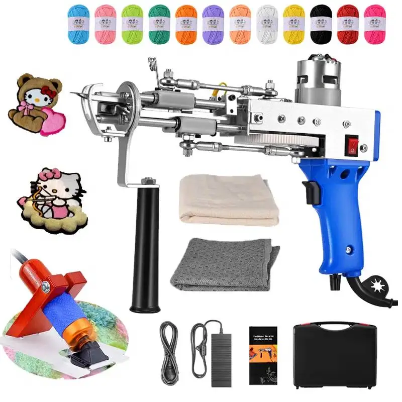Pistolet à touffeter 2 en 1, ensemble avec tondeuse à tapis en tissu, pistolet à tapis électrique à vitesse réglable 5-40 points/sec, Machine d'accueil 7-21mm