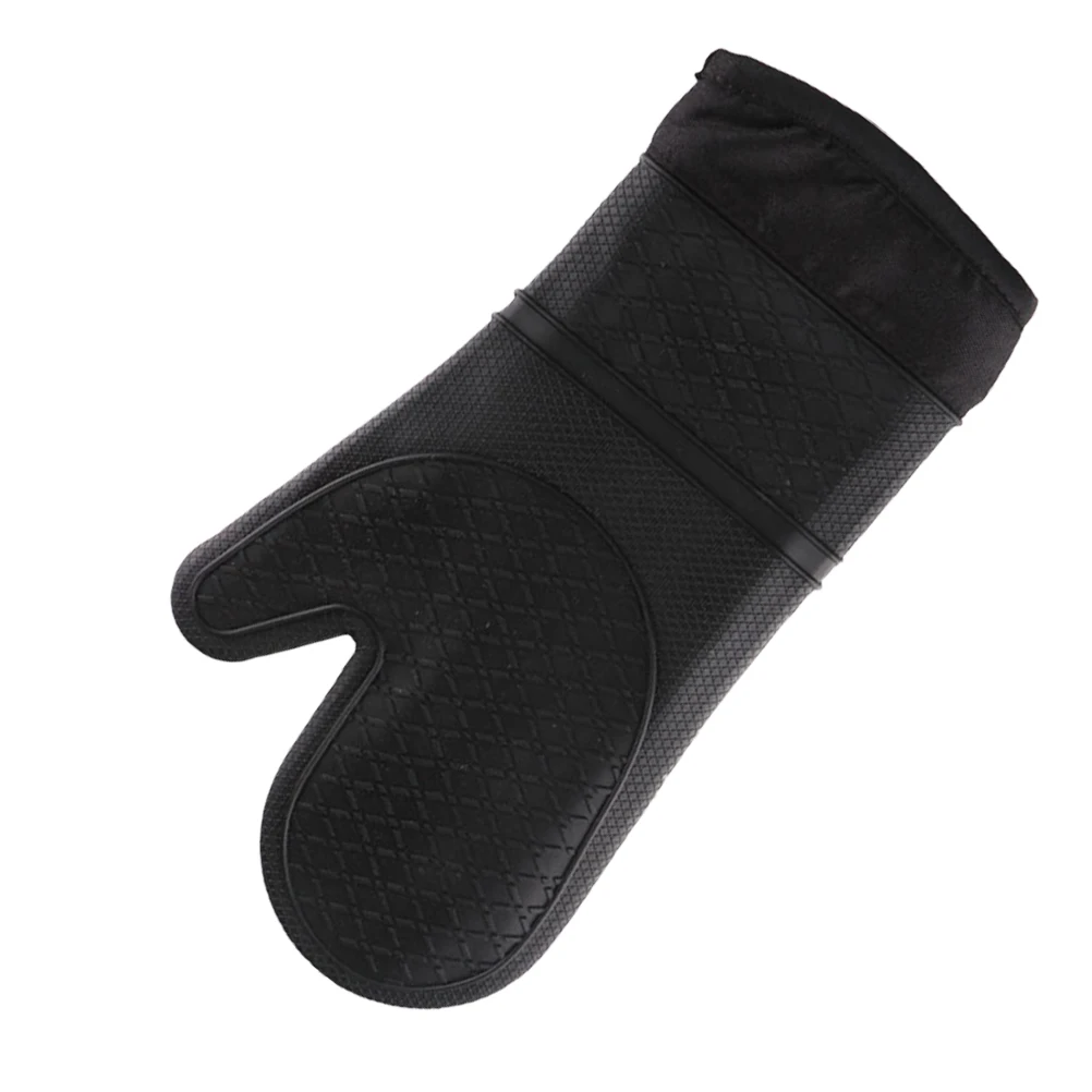 

Heat Resistant Oven Mitts Insulation Gloves Black Non Slip Silicone Long Quilted Lining Protect Hands Kitchen Baking Outdoor