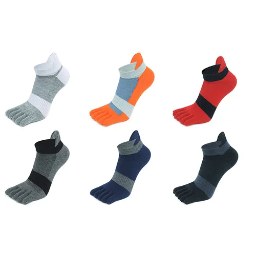 Imagen 2 del producto 5 pares de calcetines deportivos tobilleros de cinco dedos de algodón para hombre malla a rayas transpirable moldeador antifricción calcetines invisibles con dedos de los pies EUR39-46