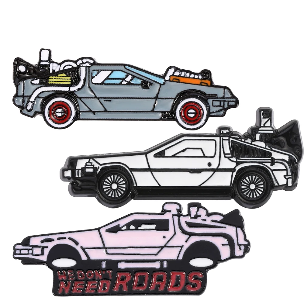 Back To The Future Hard Enamel Pins Delorean Sport Car Time Machine Brooch Metal Backpack Badges Movie Lapel Jewelry Accessories