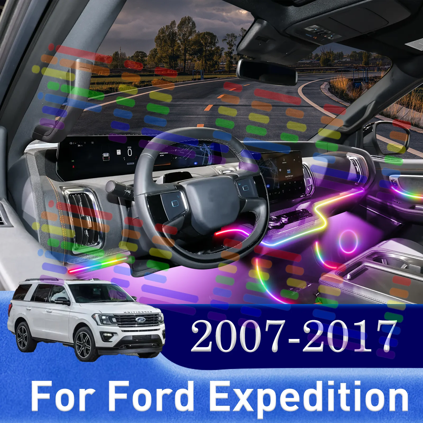 

Для Ford Expedition умный пульт дистанционного управления салона автомобиля окружающее освещение RGB 64 цвета светодиодный надежный монтажный набор