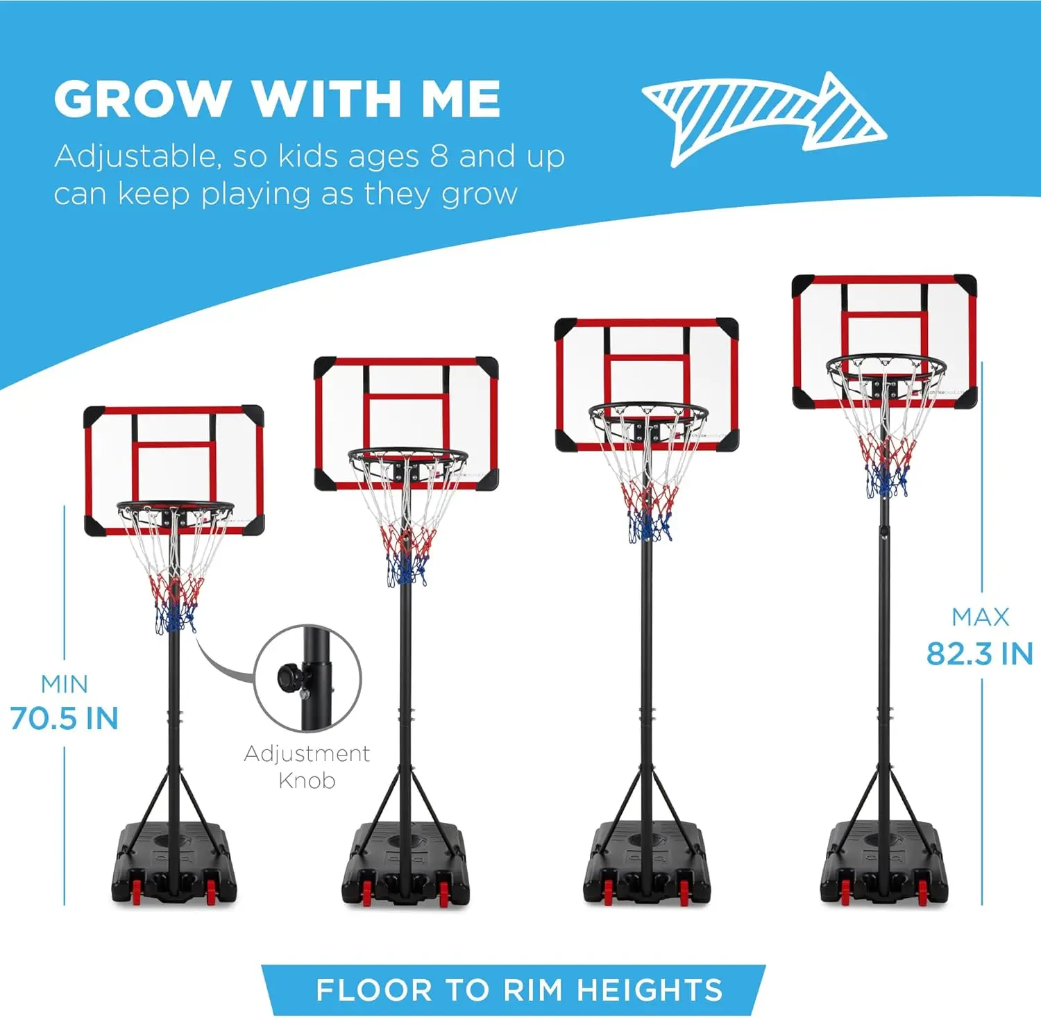 Best Choice Products Kids Height-Adjustable Basketball Hoop System, Portable Game w/Wheels, Fillable Base, 70.5in to 82.3in