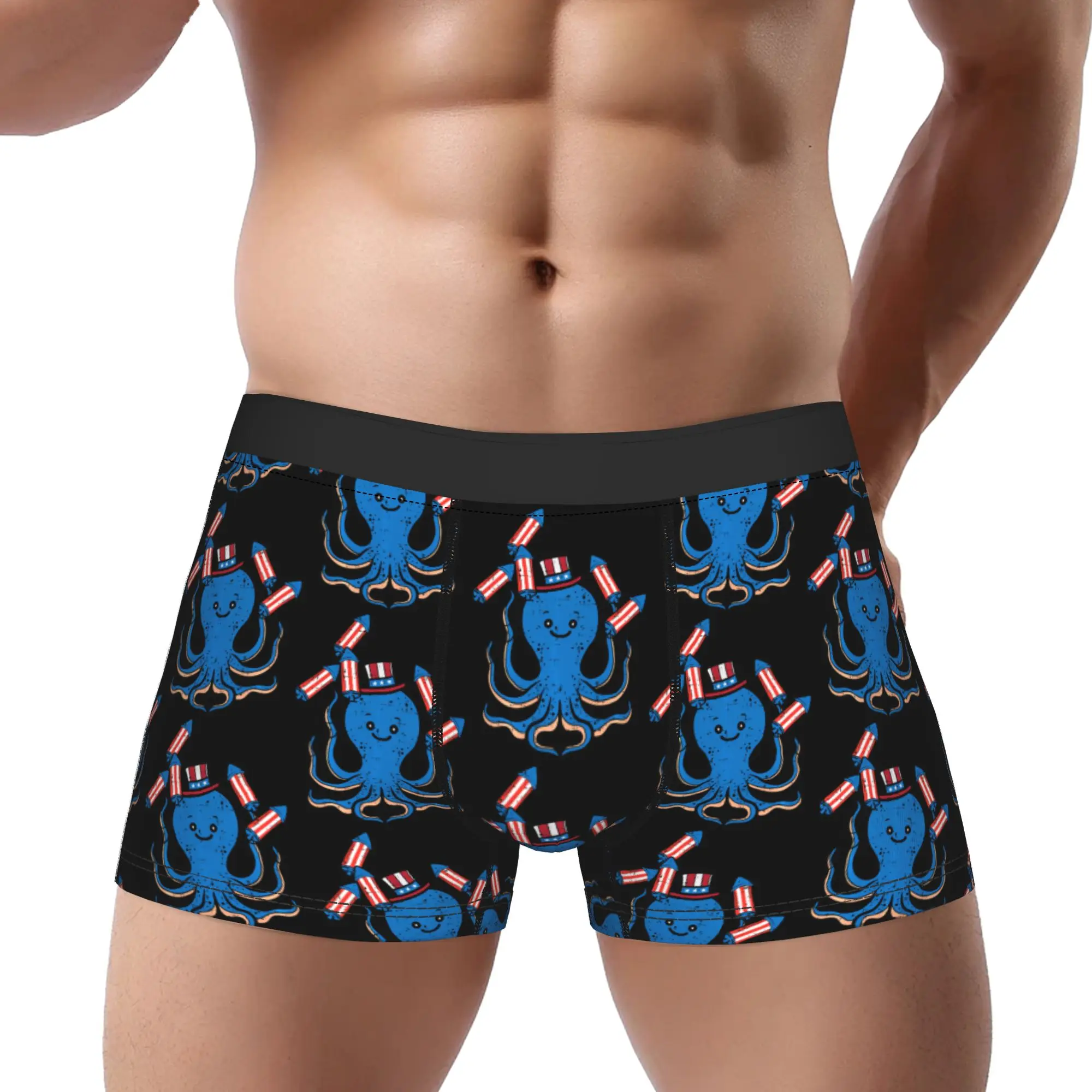 Calzoncillos Octopus Independence Day Patriot Memorial Day, ropa interior para hombre, pantalones cortos estampados, calzoncillos tipo bóxer