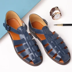 Summer Stylish Sandals for Man Leather Daily Roman Shoes Fashion Mens Business Dress Casual Comfortable Beach Footwear Flats