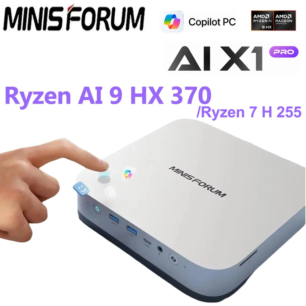 MINISFORUM AI X1 Pro Copilot AI PC AMD Ryzen AI 9 HX 370 Windows 11 DDR5 64GB Wifi7 BT5.4 135W 8K Desktop PC Gamer OCulink