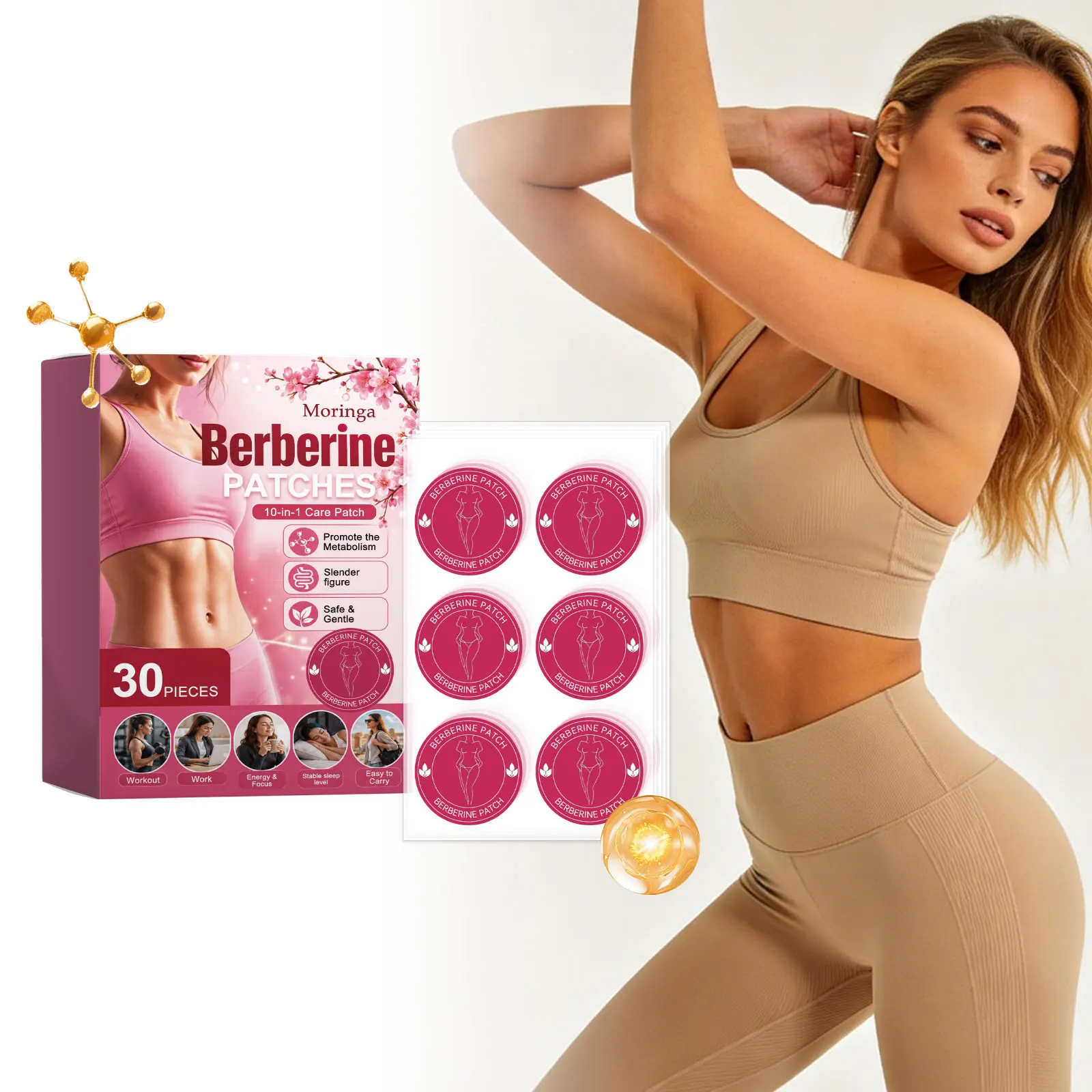 30pcs Berberine Weight Management Assistance Patch Fat Burning Anti Cellulite Belly Firming Shaping Easy To Use Body Care Patch