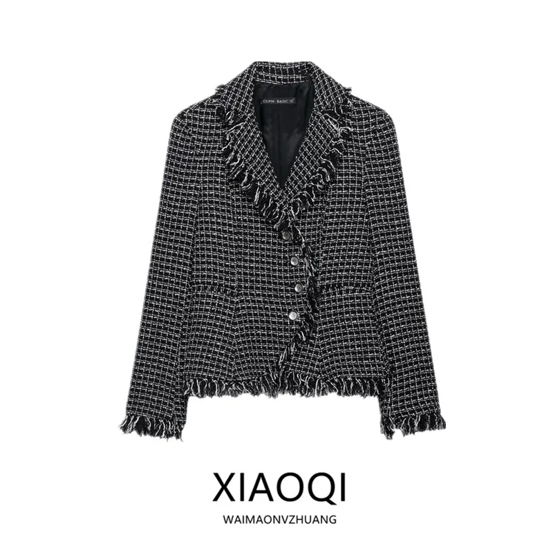 Textured Lapel Long Sleeve Women's Suit Jacket Early Autumn New Arrival Slim Fit Commute Style Regular Length Outerwear