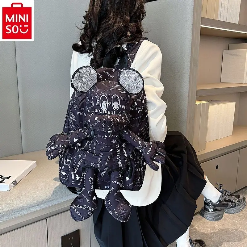 

MINISO Disney Cute Mickey Doll Backpack Women's Fashion Trend Diamond Embedding Multi functional Storage Backpack