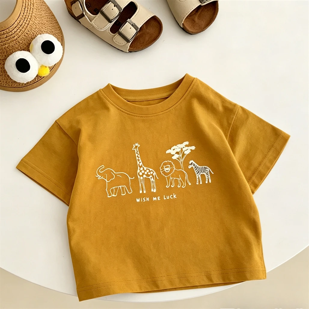 Cartoon Animals Printed Tees Boys And Girls Casual Fashion Clothes Crewneck Tees Simple Versatile Base Shirt Toddler T-shirt