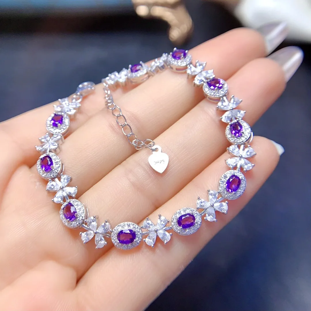 

Stunning Natural Amethyst Sterling Silver Bracelet S925 Jewelry for Women Fashion and Special Occasions Wear