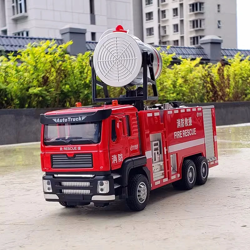 1/50 Fire Truck Alloy Car Model Diecast Simulation Sprayable Water Engineering Vehicles Sound Light Pull Back Children Toy Gift