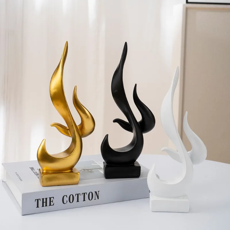 

1Pcs Vilead Abstract Fire Sculpture Gold Flame Statues Resin Black White Ornament Modern Pop Art Dinning Table Shelf Decoration