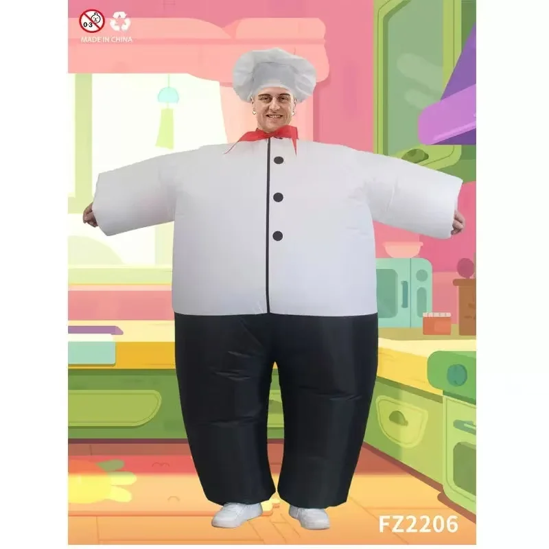 Adult Unisex Hamburger Chef Inflatable Costume Set Role Playing Clothes Masquerade For Halloween Carnival Party Stage Props Suit view 3