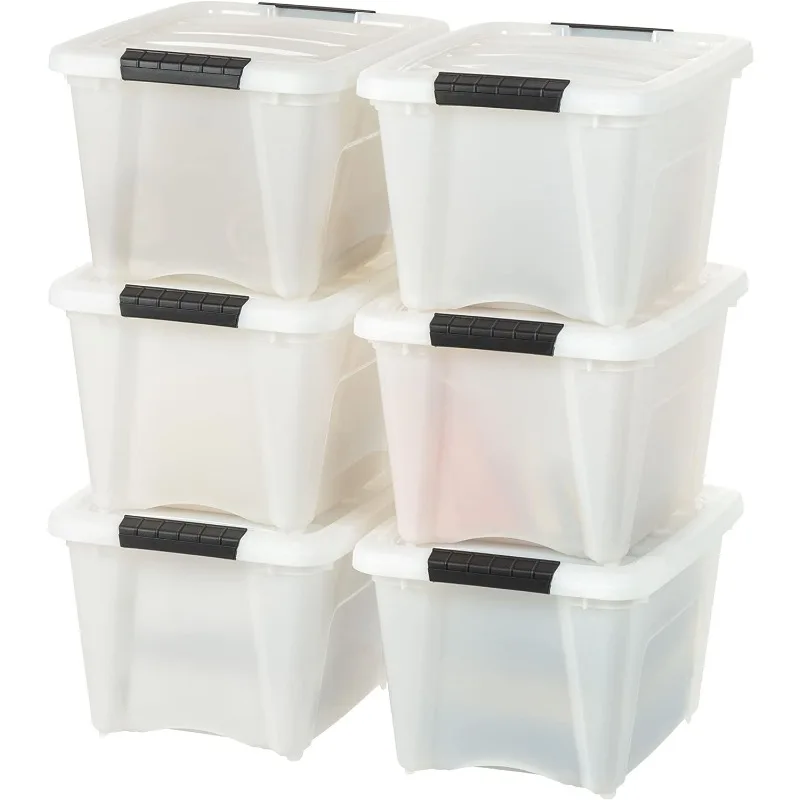 

19 Quart Stackable Plastic Storage Bins with Lids and Latching Buckles, 6 Pack - Pearl, Containers with Lids and Latches