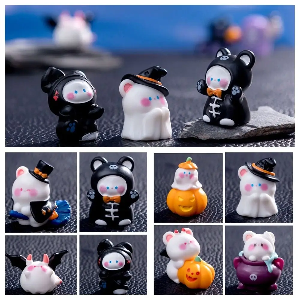 

Halloween Accessories Cartoon Pumpkin Bear Doll Resin Halloween Supplies Miniature Bear Figurine Micro Landscape Multicolor