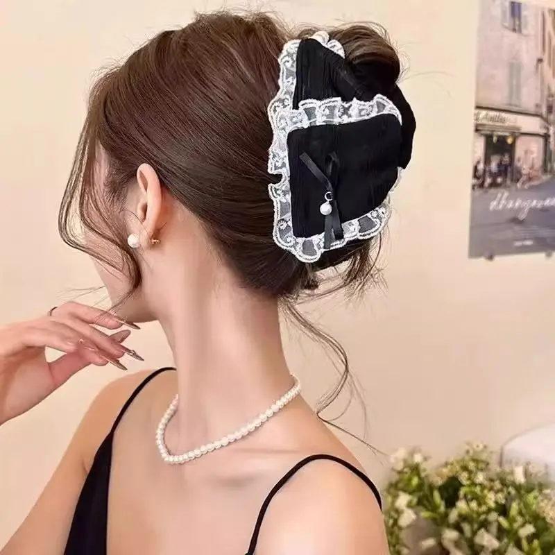 

Hair accessories Claw clip hair hooks hair claw clips bow lace flowers hair y2k cute core french style French tongs sweet