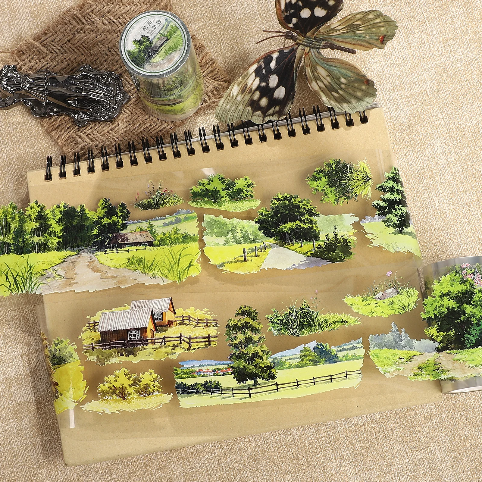 70mm*5m Vintage Forest Tree House Landscape Landscape PET Tape Creative DIY Journal Material Collage Scrapbooking Stationery