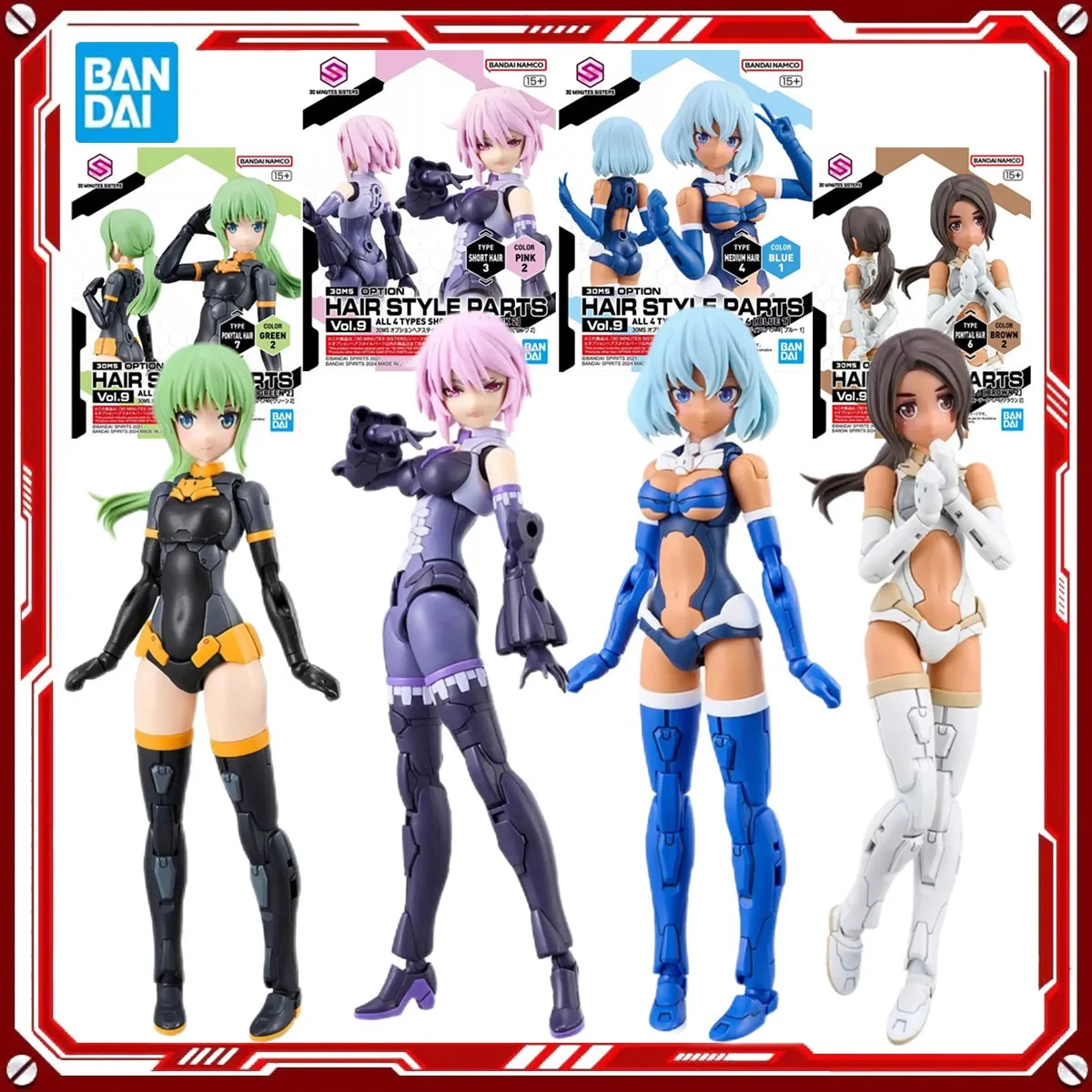 Bandai – modèle de dessin animé authentique 30MS, Kitsoption, pièces de Style de cheveux, Vol.9, All4 Types, jouets à cheveux courts, figurine d'action, modèle d'assemblage, cadeau