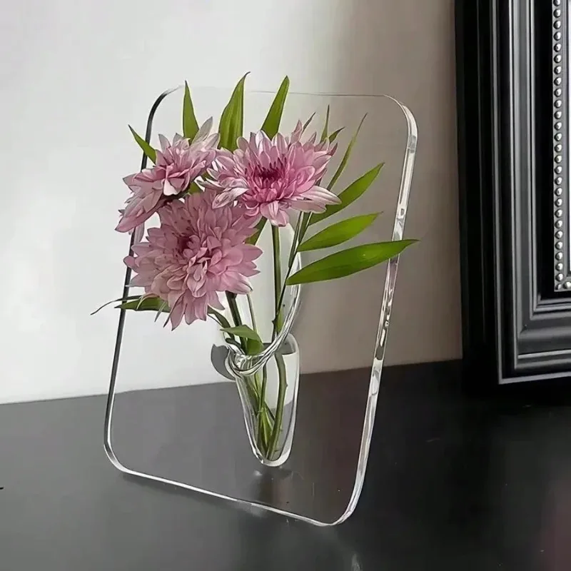Moderne Klare Acryl-Rahmen-Vase - Kreativer Transparenter Tisch-Blumenhalter für Wohnzimmer Büro Nordisch Minimalistisch